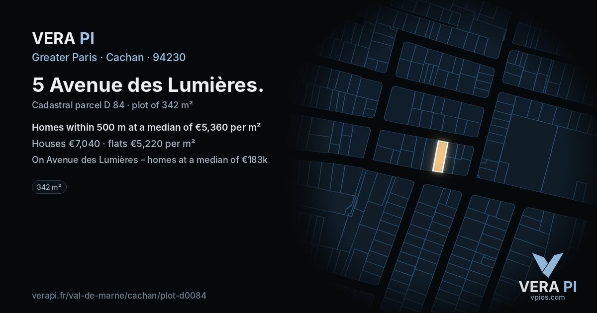 5 Avenue des Lumières, Cachan at night – the plot lit, the parcels around coloured by the prices near them