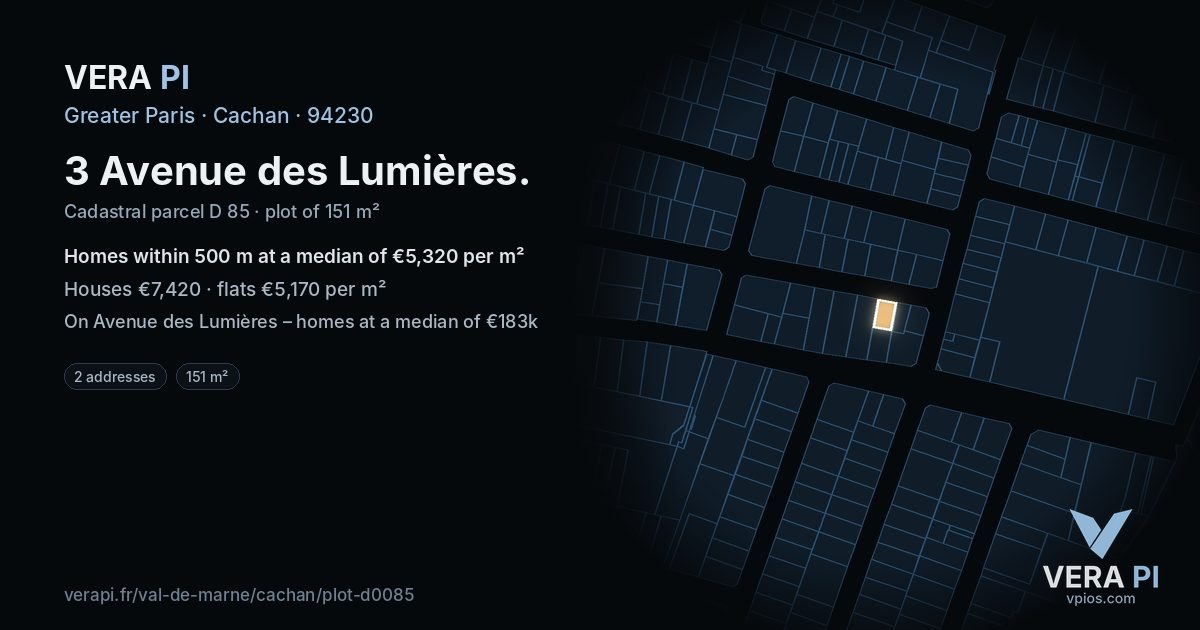 3 Avenue des Lumières, Cachan at night – the plot lit, the parcels around coloured by the prices near them