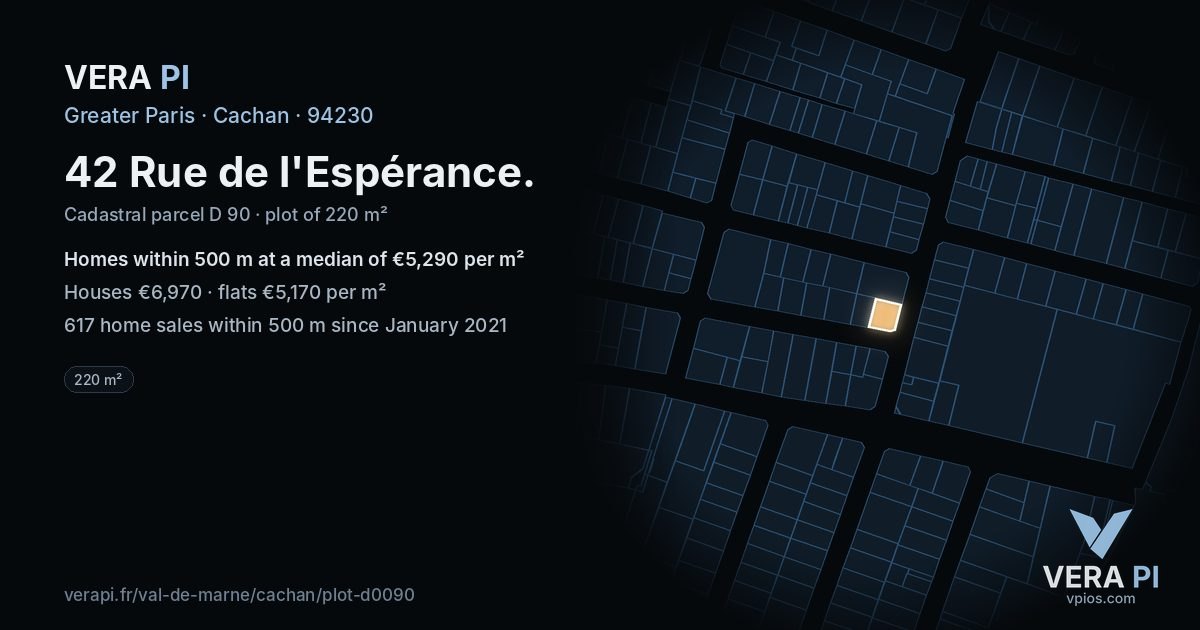 42 Rue de l'Espérance, Cachan at night – the plot lit, the parcels around coloured by the prices near them