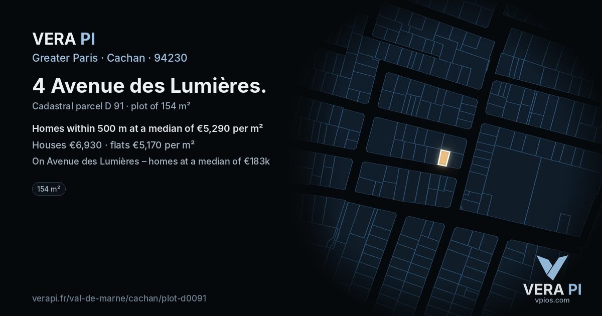 4 Avenue des Lumières, Cachan at night – the plot lit, the parcels around coloured by the prices near them