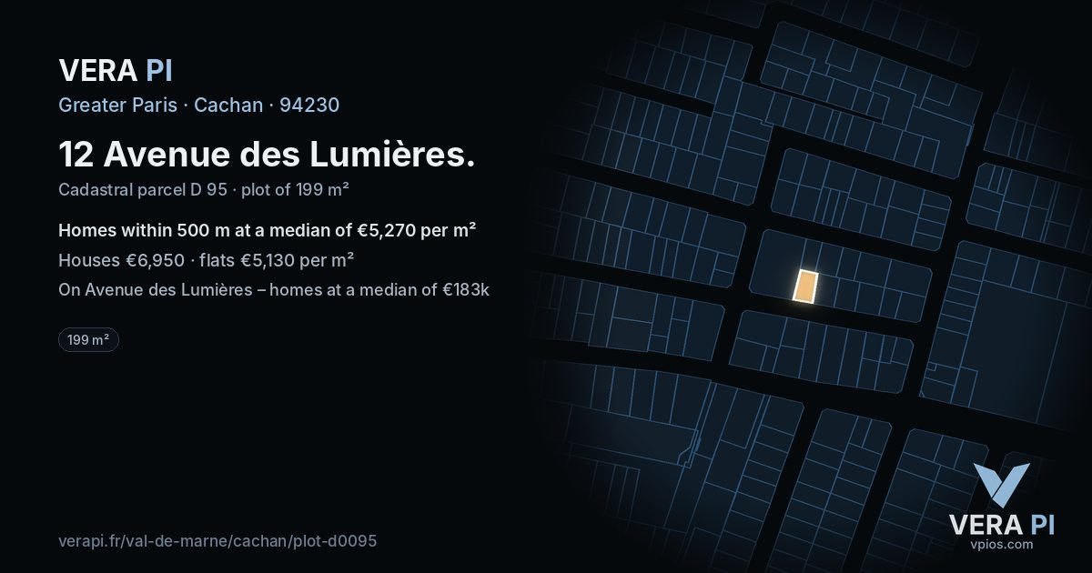 12 Avenue des Lumières, Cachan at night – the plot lit, the parcels around coloured by the prices near them