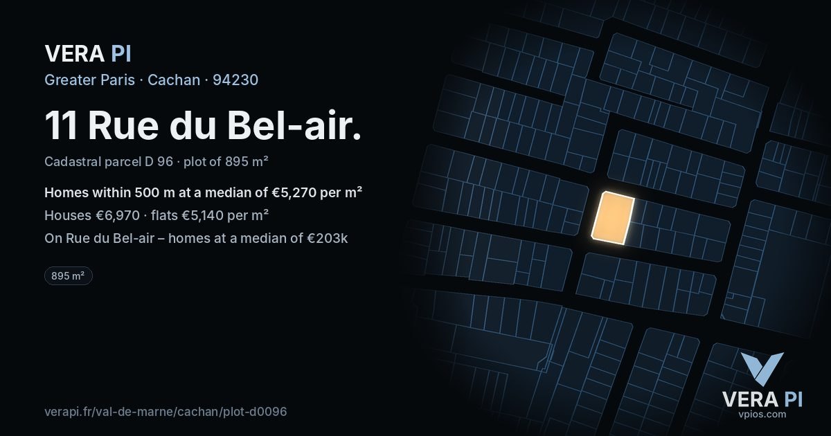 11 Rue du Bel-air, Cachan at night – the plot lit, the parcels around coloured by the prices near them