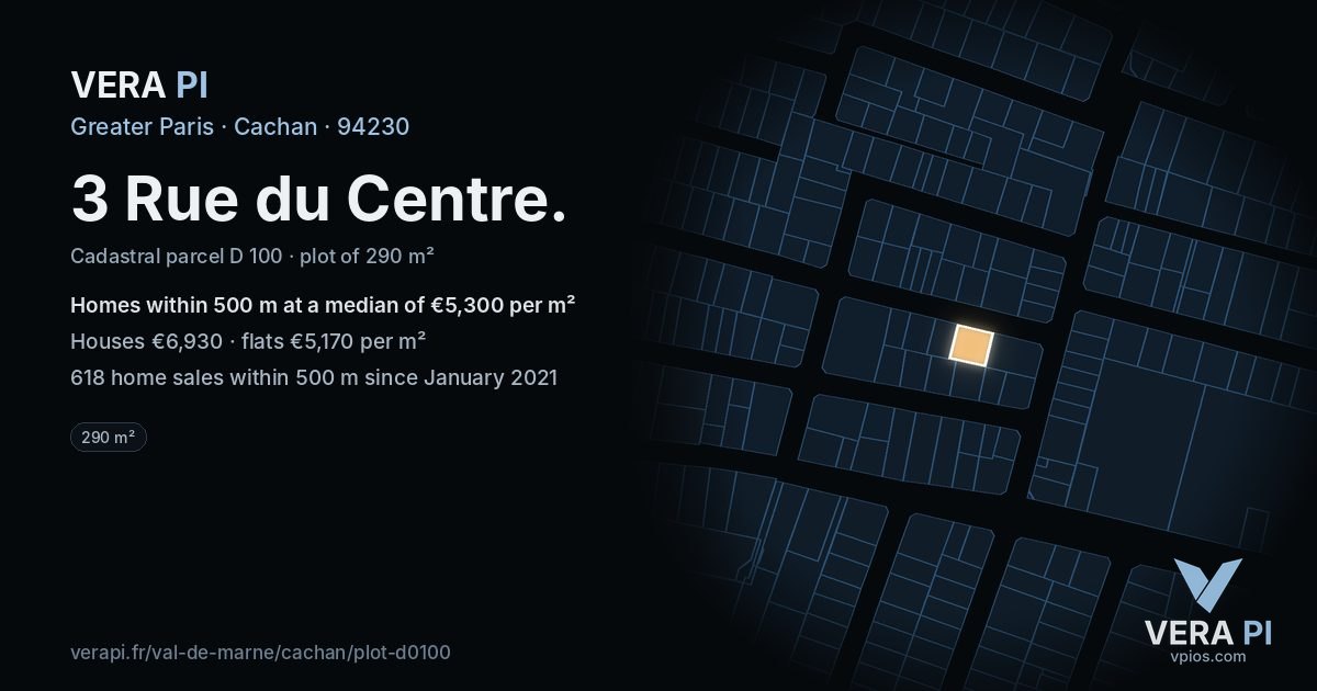 3 Rue du Centre, Cachan at night – the plot lit, the parcels around coloured by the prices near them