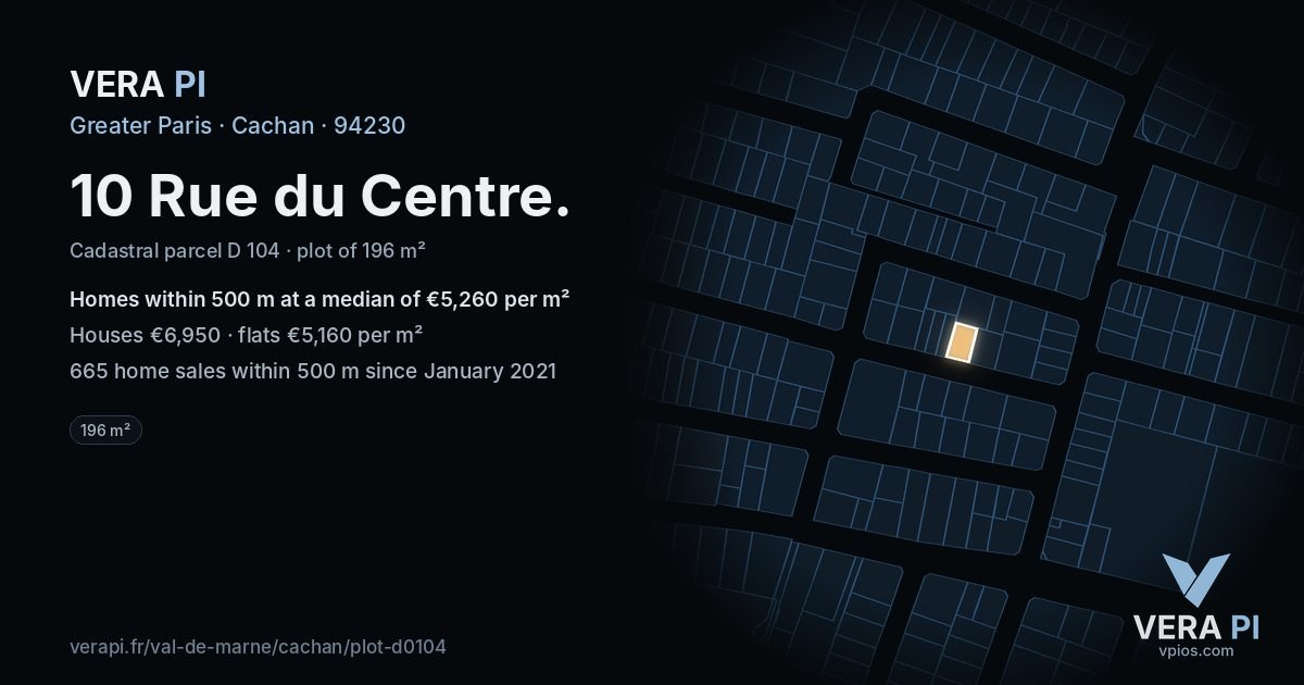 10 Rue du Centre, Cachan at night – the plot lit, the parcels around coloured by the prices near them