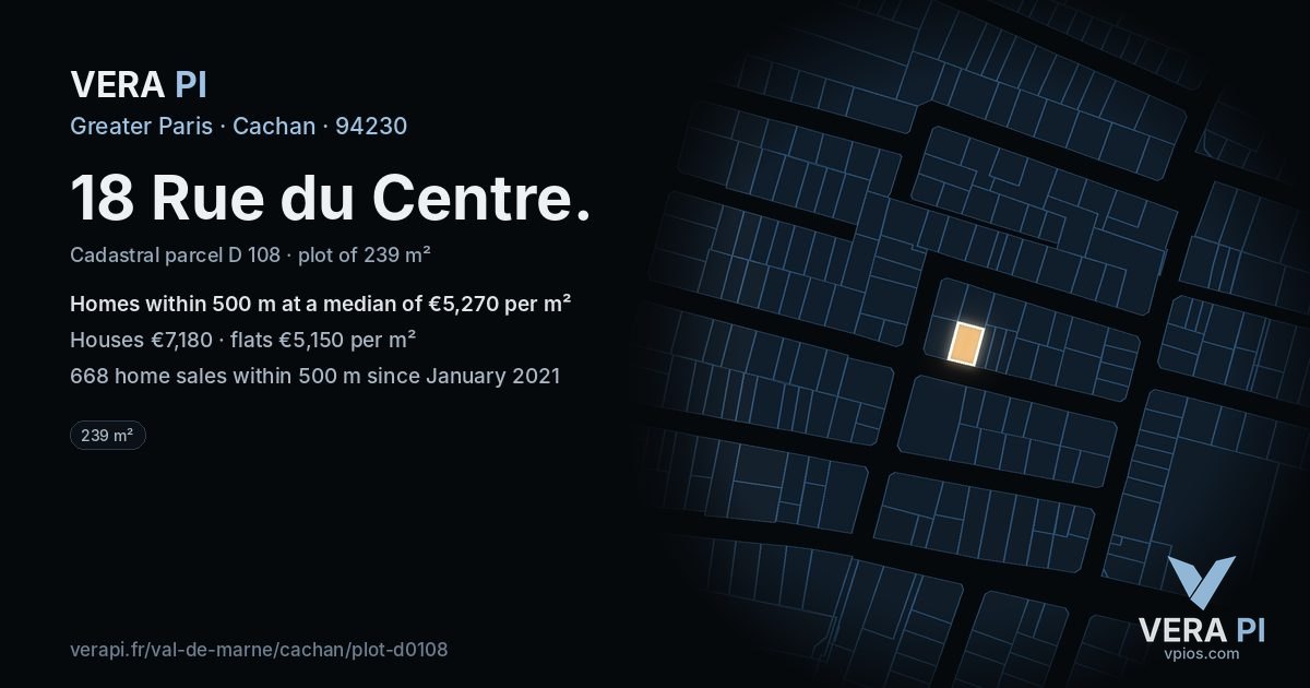 18 Rue du Centre, Cachan at night – the plot lit, the parcels around coloured by the prices near them