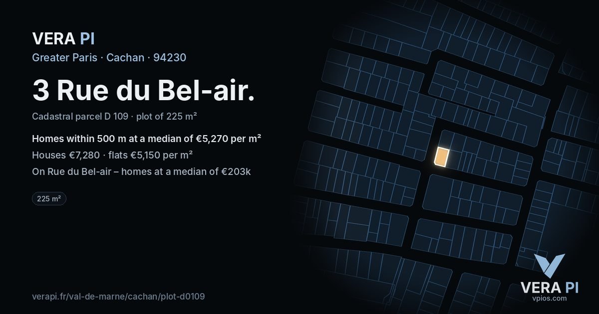 3 Rue du Bel-air, Cachan at night – the plot lit, the parcels around coloured by the prices near them