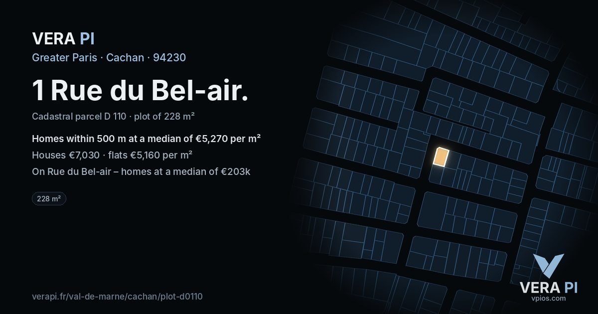1 Rue du Bel-air, Cachan at night – the plot lit, the parcels around coloured by the prices near them
