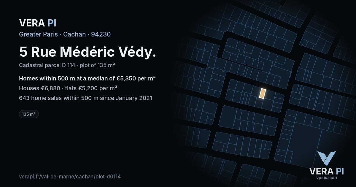 5 Rue Médéric Védy, Cachan at night – the plot lit, the parcels around coloured by the prices near them