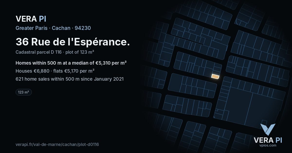 36 Rue de l'Espérance, Cachan at night – the plot lit, the parcels around coloured by the prices near them