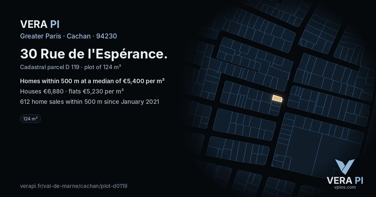 30 Rue de l'Espérance, Cachan at night – the plot lit, the parcels around coloured by the prices near them