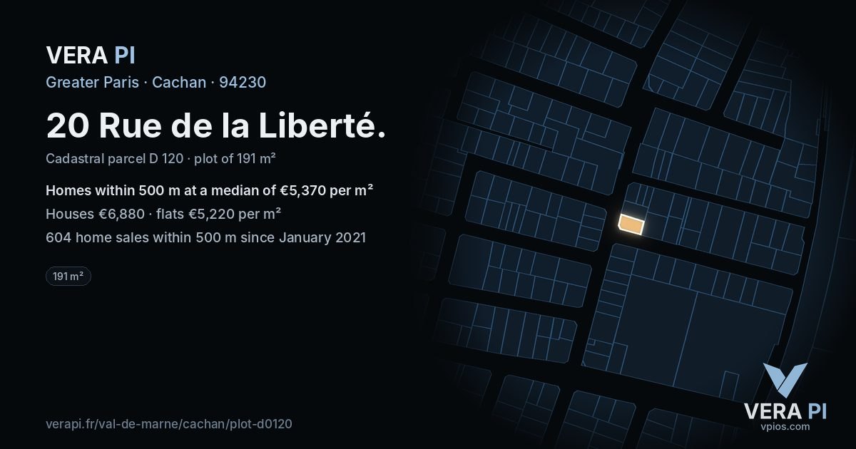 20 Rue de la Liberté, Cachan at night – the plot lit, the parcels around coloured by the prices near them