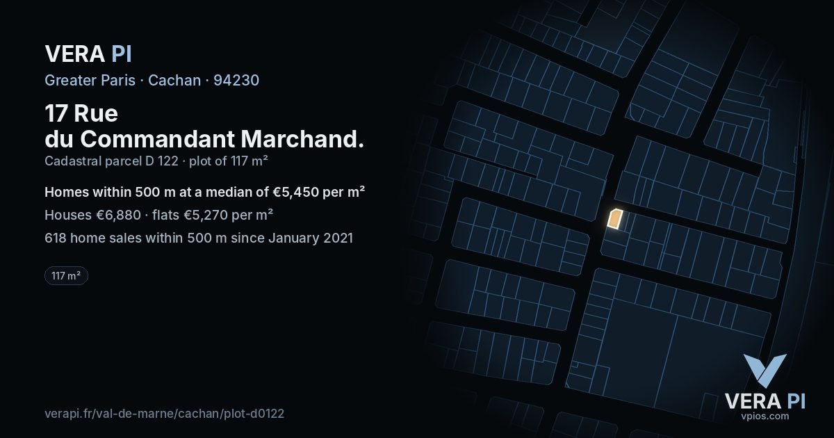 17 Rue du Commandant Marchand, Cachan at night – the plot lit, the parcels around coloured by the prices near them