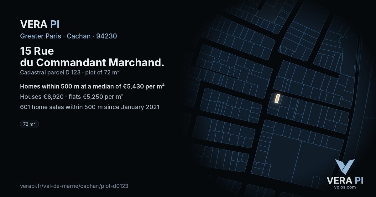 15 Rue du Commandant Marchand, Cachan at night – the plot lit, the parcels around coloured by the prices near them