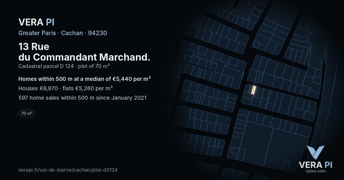 13 Rue du Commandant Marchand, Cachan at night – the plot lit, the parcels around coloured by the prices near them