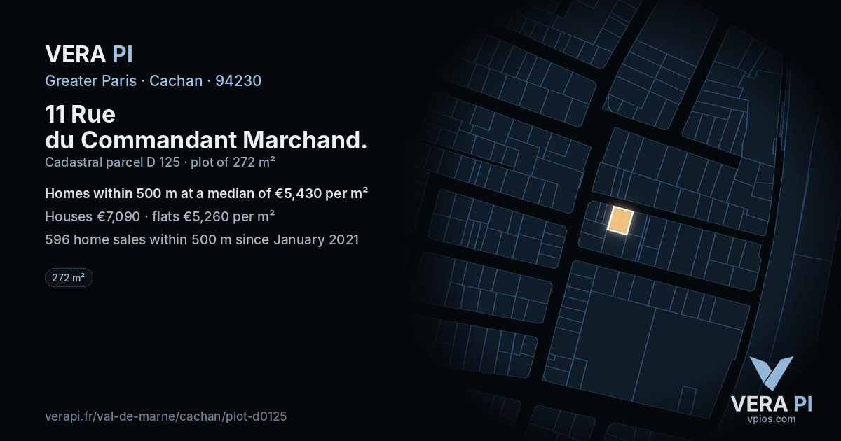 11 Rue du Commandant Marchand, Cachan at night – the plot lit, the parcels around coloured by the prices near them