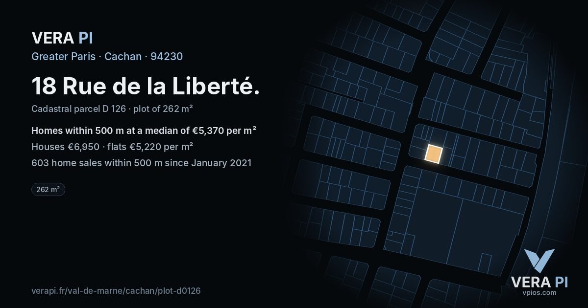 18 Rue de la Liberté, Cachan at night – the plot lit, the parcels around coloured by the prices near them