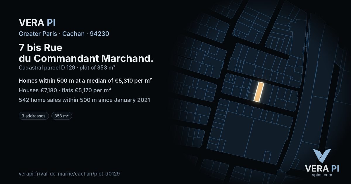 7 bis Rue du Commandant Marchand, Cachan at night – the plot lit, the parcels around coloured by the prices near them