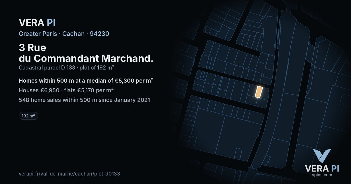 3 Rue du Commandant Marchand, Cachan at night – the plot lit, the parcels around coloured by the prices near them
