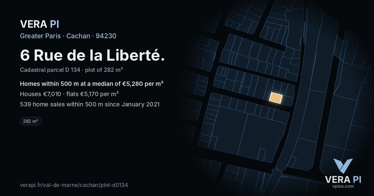 6 Rue de la Liberté, Cachan at night – the plot lit, the parcels around coloured by the prices near them