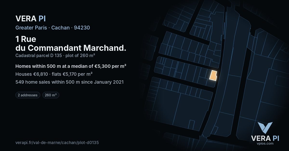 1 Rue du Commandant Marchand, Cachan at night – the plot lit, the parcels around coloured by the prices near them