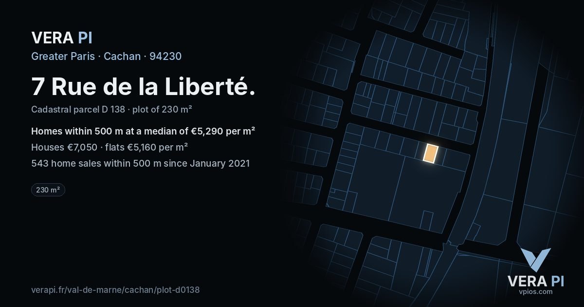 7 Rue de la Liberté, Cachan at night – the plot lit, the parcels around coloured by the prices near them