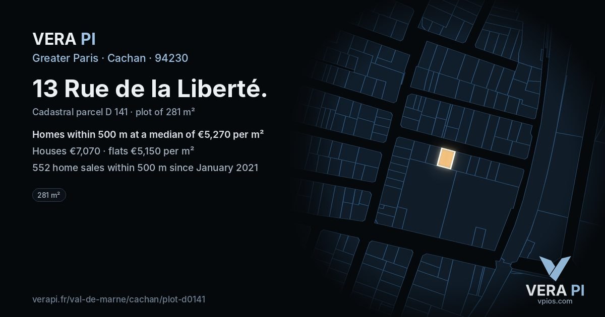 13 Rue de la Liberté, Cachan at night – the plot lit, the parcels around coloured by the prices near them