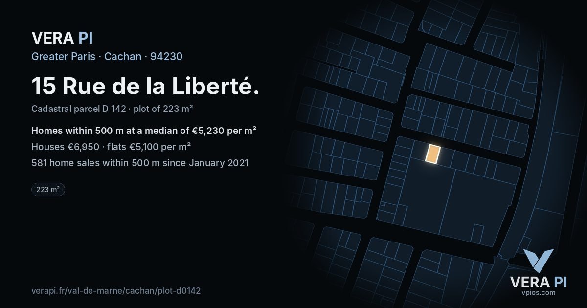 15 Rue de la Liberté, Cachan at night – the plot lit, the parcels around coloured by the prices near them