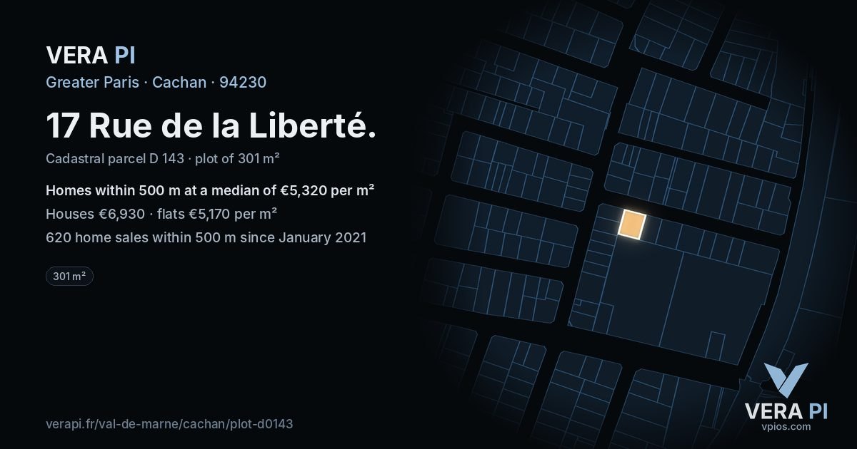17 Rue de la Liberté, Cachan at night – the plot lit, the parcels around coloured by the prices near them