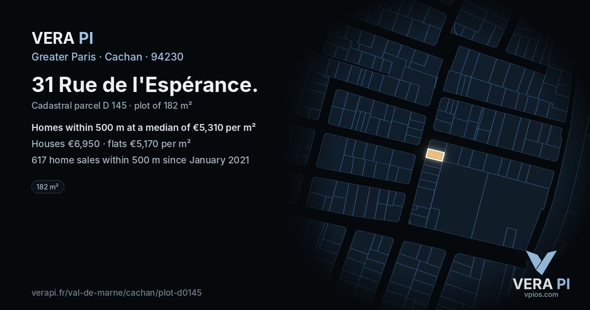 31 Rue de l'Espérance, Cachan at night – the plot lit, the parcels around coloured by the prices near them