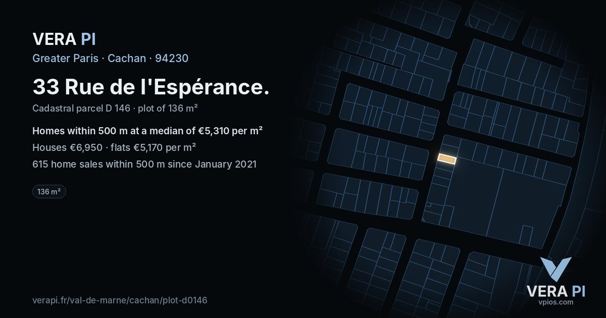 33 Rue de l'Espérance, Cachan at night – the plot lit, the parcels around coloured by the prices near them