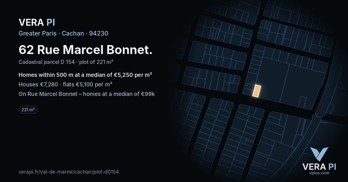 62 Rue Marcel Bonnet, Cachan at night – the plot lit, the parcels around coloured by the prices near them