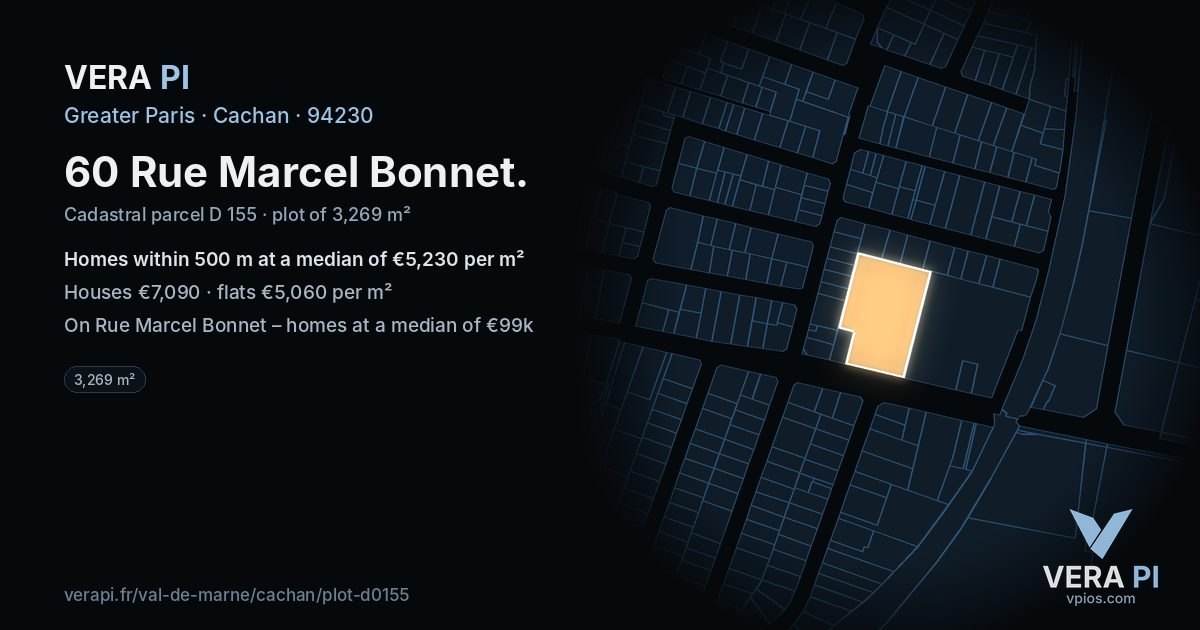 60 Rue Marcel Bonnet, Cachan at night – the plot lit, the parcels around coloured by the prices near them