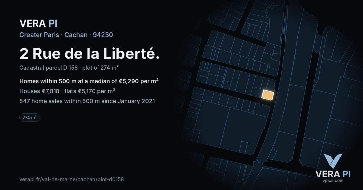2 Rue de la Liberté, Cachan at night – the plot lit, the parcels around coloured by the prices near them