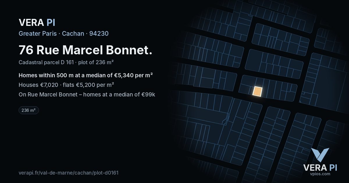 76 Rue Marcel Bonnet, Cachan at night – the plot lit, the parcels around coloured by the prices near them