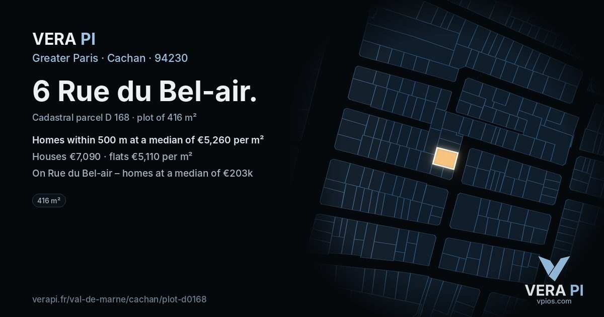 6 Rue du Bel-air, Cachan at night – the plot lit, the parcels around coloured by the prices near them