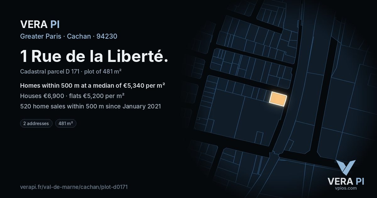 1 Rue de la Liberté, Cachan at night – the plot lit, the parcels around coloured by the prices near them