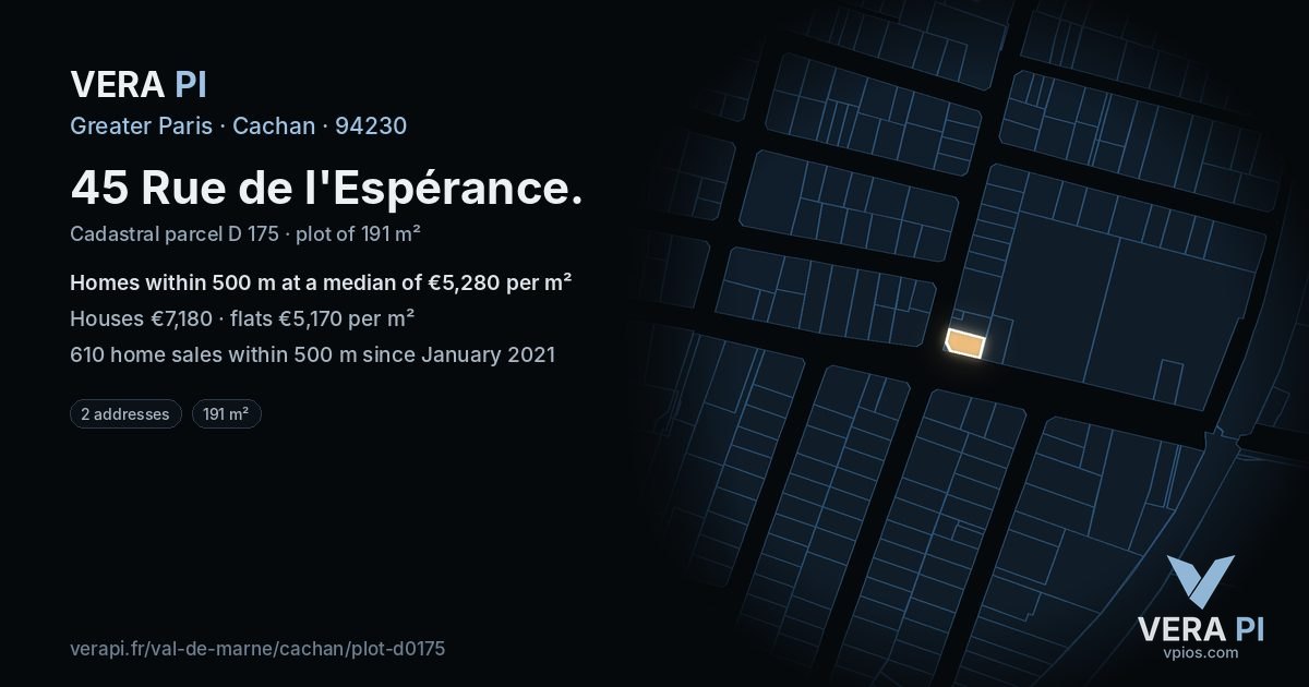 45 Rue de l'Espérance, Cachan at night – the plot lit, the parcels around coloured by the prices near them