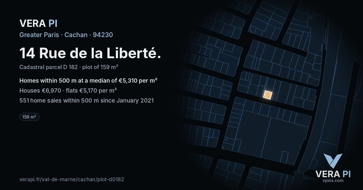 14 Rue de la Liberté, Cachan at night – the plot lit, the parcels around coloured by the prices near them