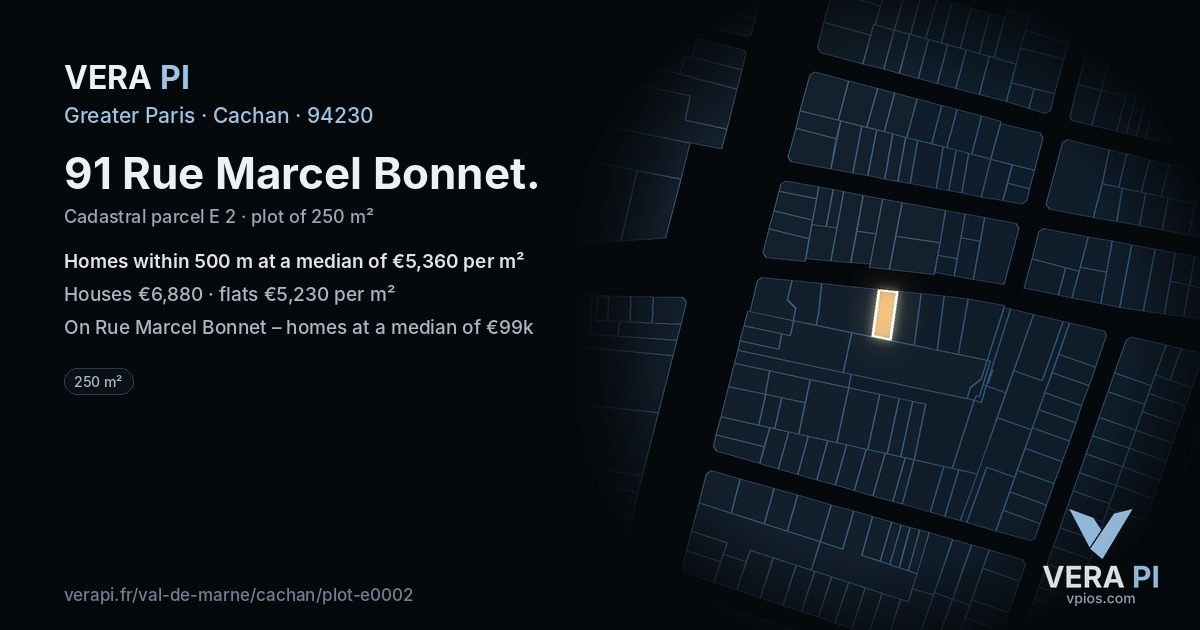 91 Rue Marcel Bonnet, Cachan at night – the plot lit, the parcels around coloured by the prices near them