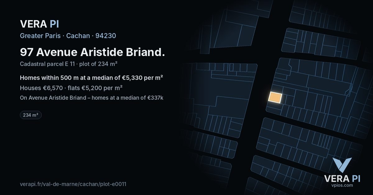 97 Avenue Aristide Briand, Cachan at night – the plot lit, the parcels around coloured by the prices near them