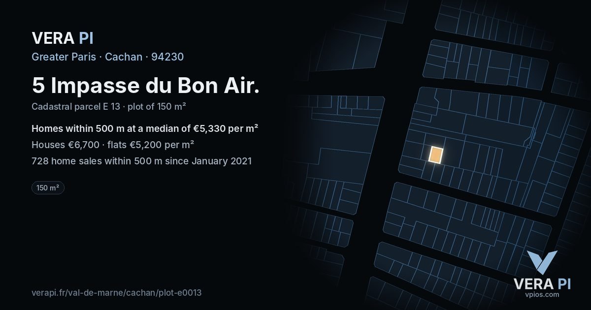 5 Impasse du Bon Air, Cachan at night – the plot lit, the parcels around coloured by the prices near them