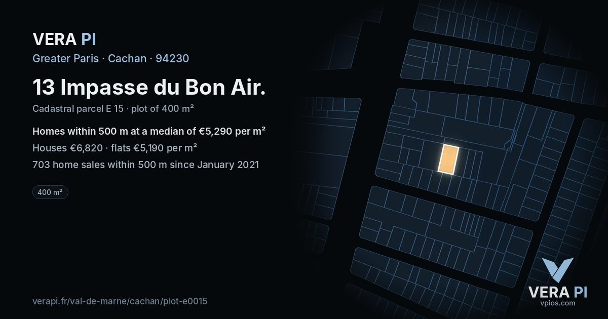 13 Impasse du Bon Air, Cachan at night – the plot lit, the parcels around coloured by the prices near them