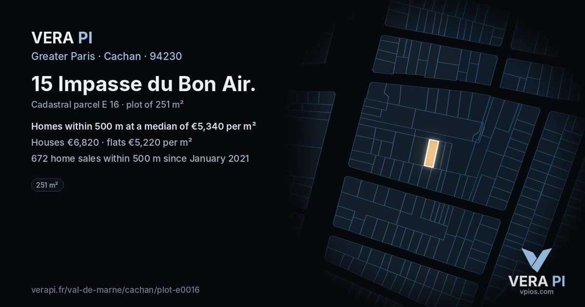 15 Impasse du Bon Air, Cachan at night – the plot lit, the parcels around coloured by the prices near them