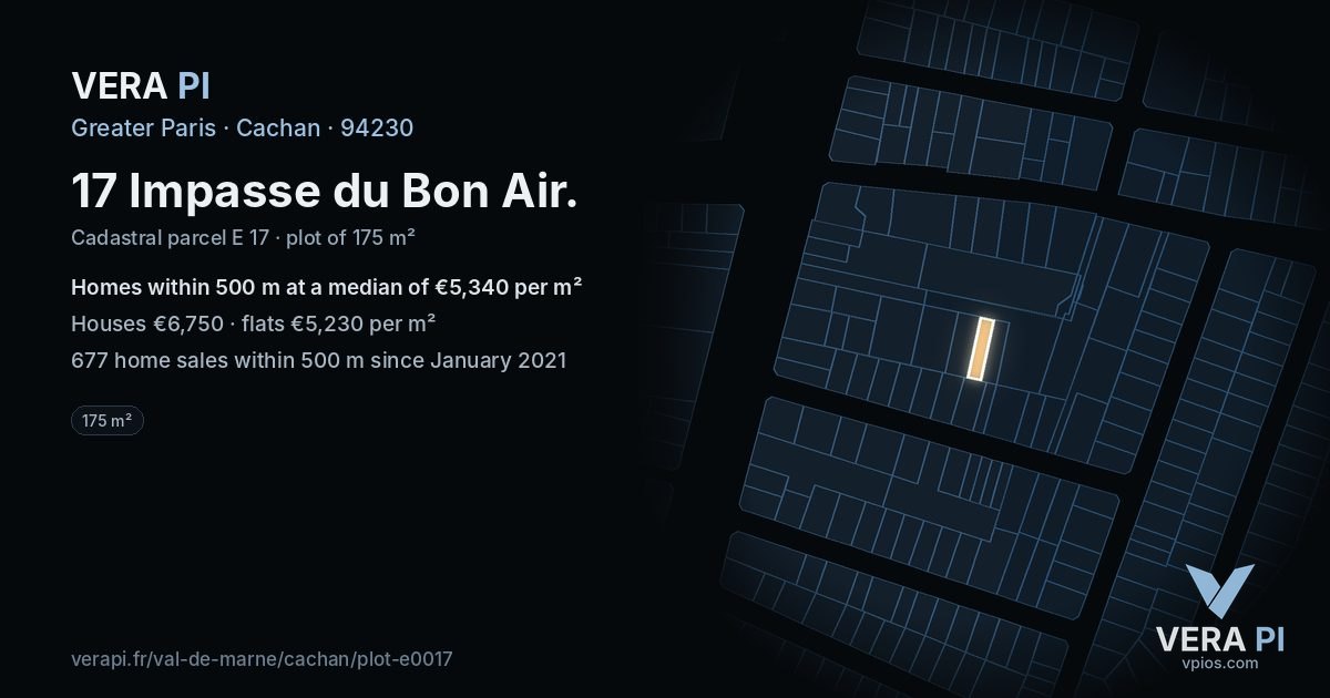 17 Impasse du Bon Air, Cachan at night – the plot lit, the parcels around coloured by the prices near them