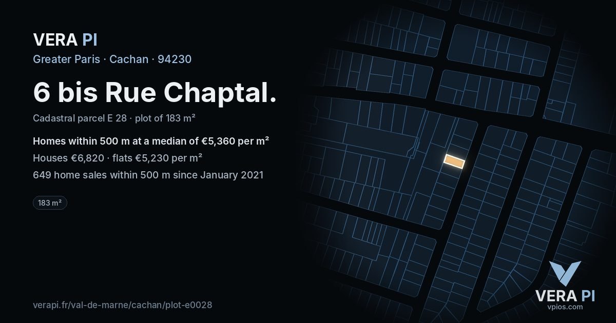 6 bis Rue Chaptal, Cachan at night – the plot lit, the parcels around coloured by the prices near them