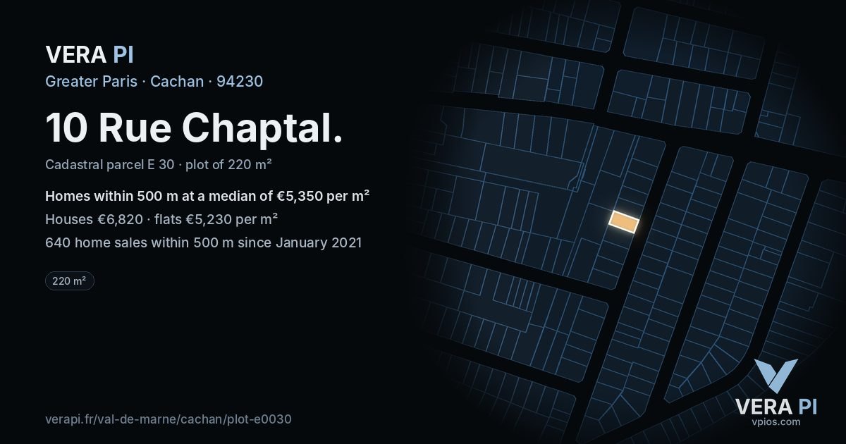 10 Rue Chaptal, Cachan at night – the plot lit, the parcels around coloured by the prices near them