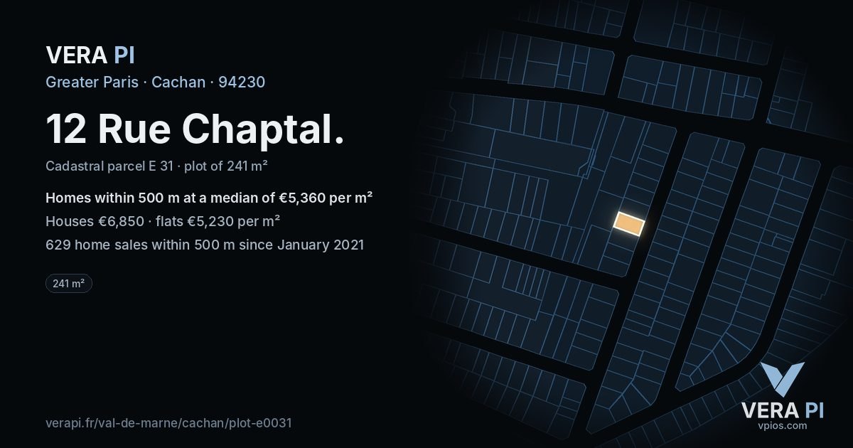 12 Rue Chaptal, Cachan at night – the plot lit, the parcels around coloured by the prices near them