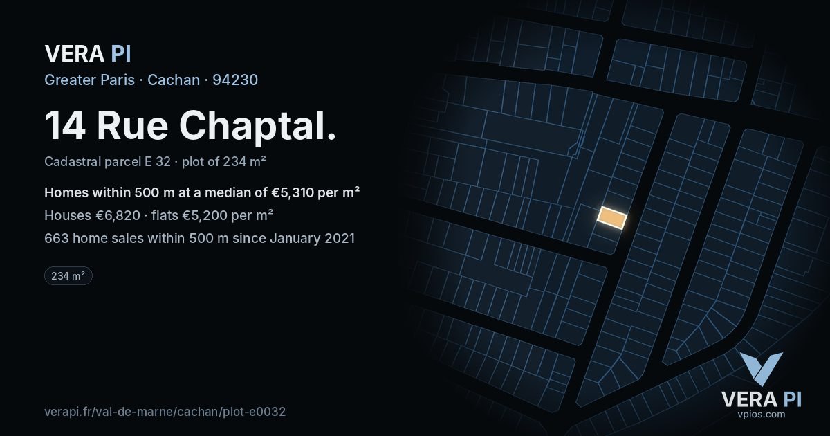 14 Rue Chaptal, Cachan at night – the plot lit, the parcels around coloured by the prices near them