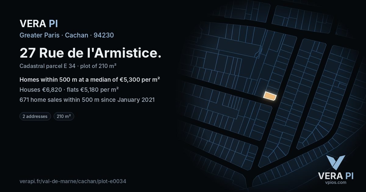 27 Rue de l'Armistice, Cachan at night – the plot lit, the parcels around coloured by the prices near them