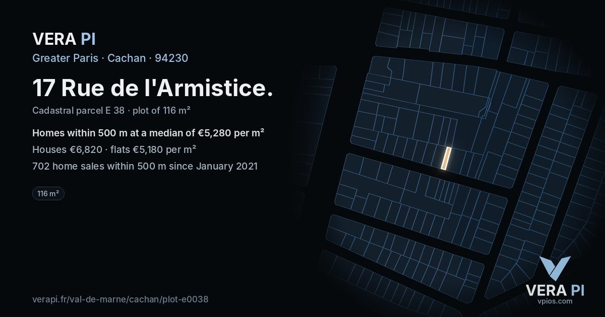 17 Rue de l'Armistice, Cachan at night – the plot lit, the parcels around coloured by the prices near them